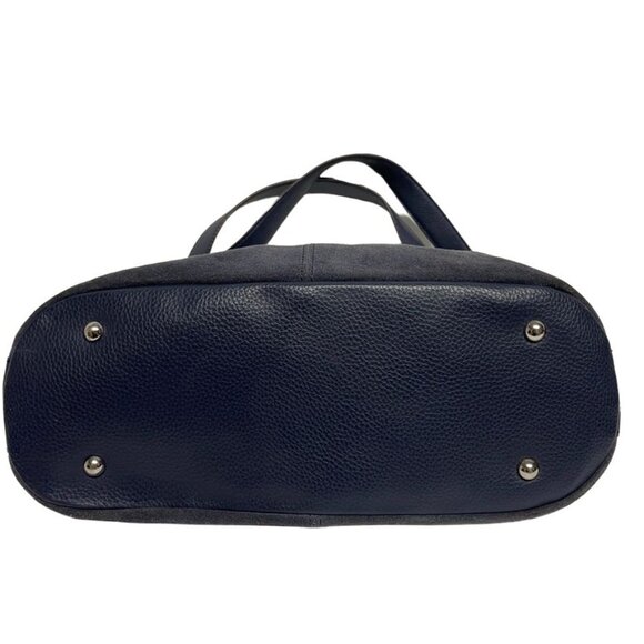 TIGNANELLO  Navy/Emerald  Green Suede Leather Shoulder Bag With Expandable Sides - Picture 9 of 13